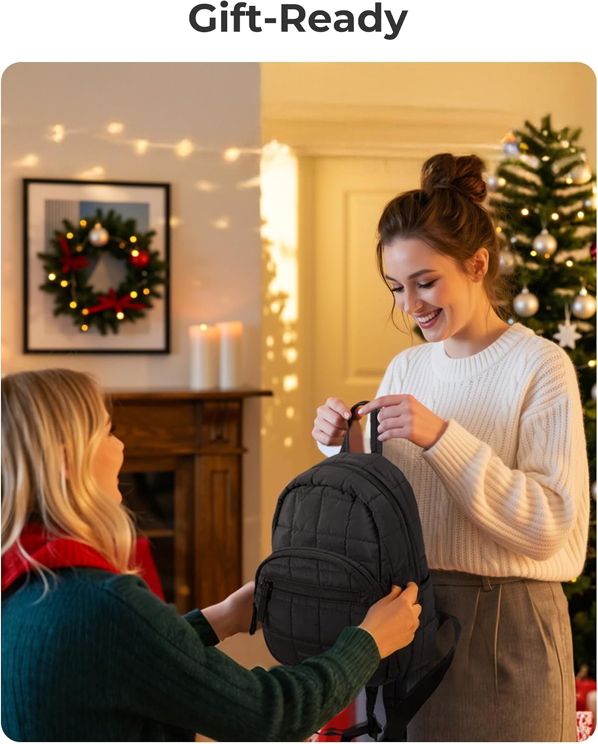 image:imageBAGSMART College Laptop Backpack Travel Backpack for Women Quilted Casual Daypack WaterResistant Bookbag for 156 Inch Laptop Cherry RedClassic Black