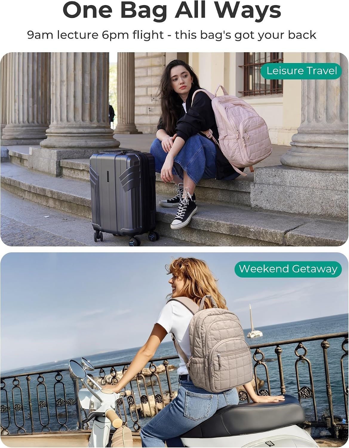 image:imageBAGSMART College Laptop Backpack Travel Backpack for Women Quilted Casual Daypack WaterResistant Bookbag for 156 Inch Laptop Cherry RedDim Gray