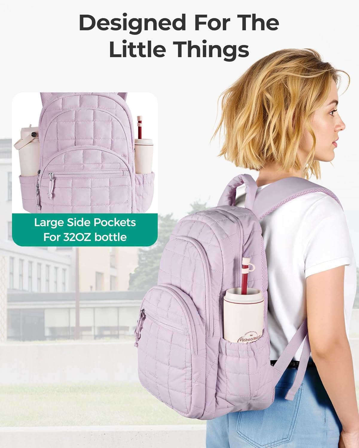 image:imageBAGSMART College Laptop Backpack Travel Backpack for Women Quilted Casual Daypack WaterResistant Bookbag for 156 Inch Laptop Cherry RedLavender