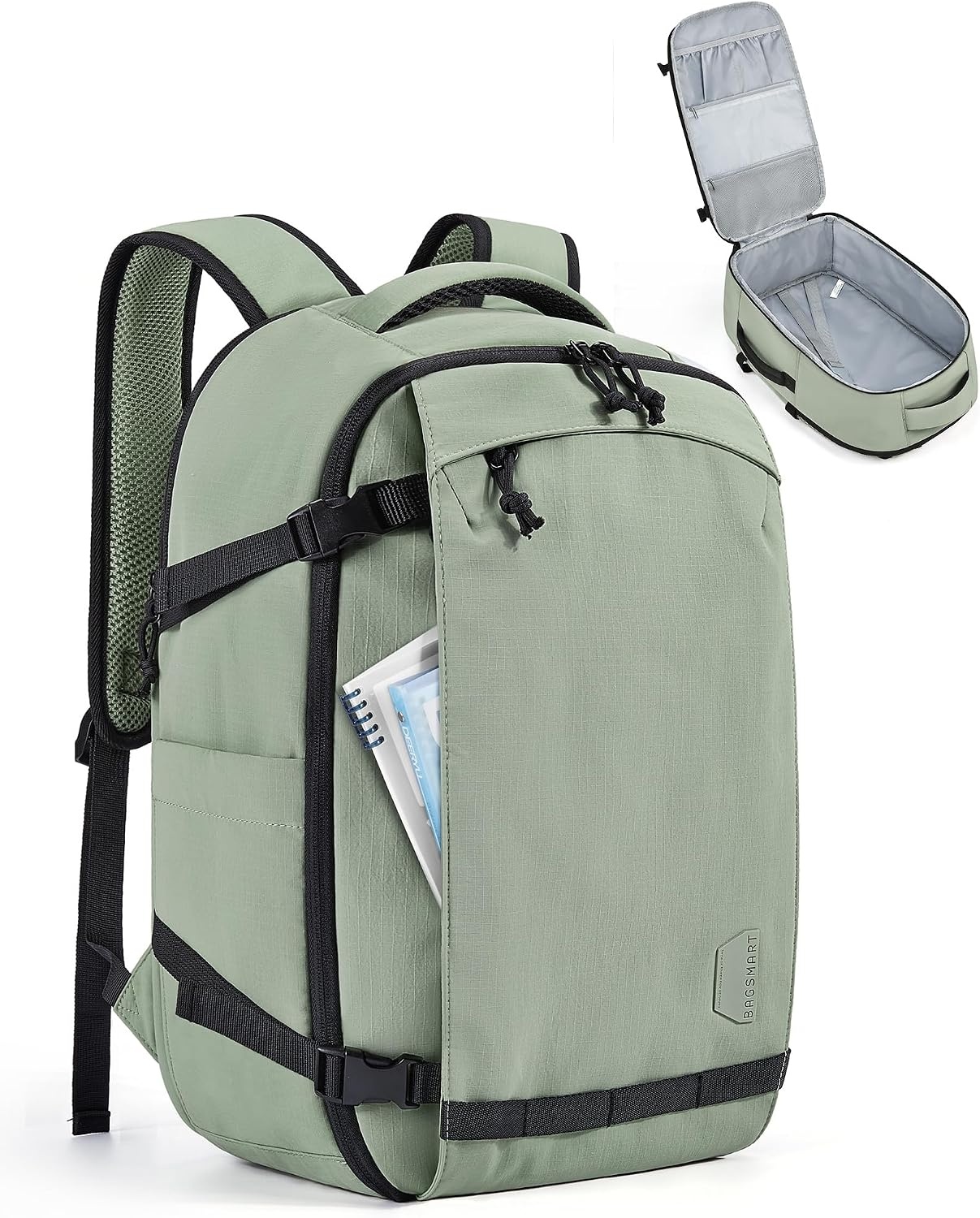 image:imageBAGSMART Travel Backpack Women 156 Inch Carry On Backpack Flight Approved TSA Approved Personal Item Travel Bag Water Resistant Weekender Bag Luggage Daypack Forest GreenPistachio