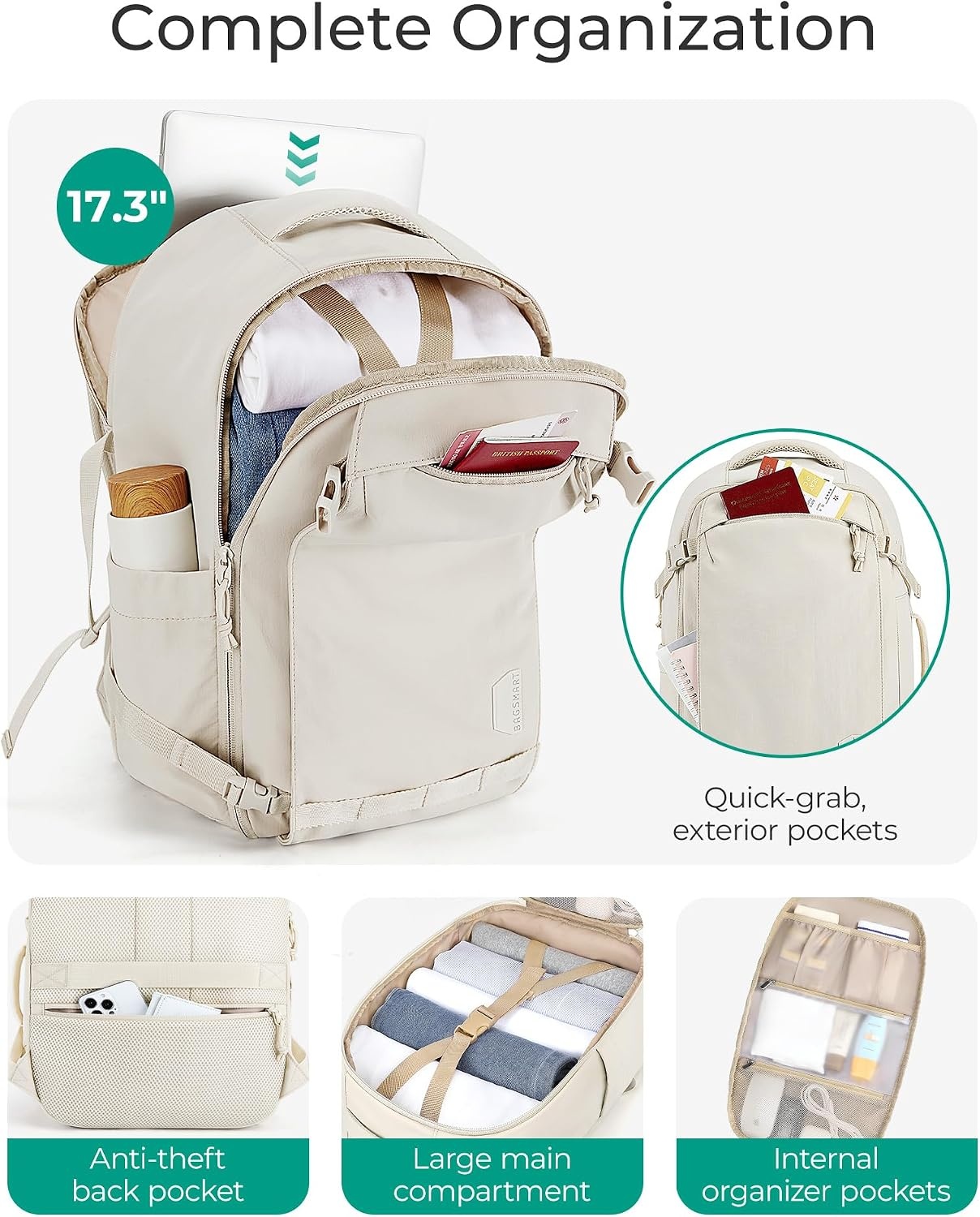 image:imageBAGSMART Travel Backpack Women 156 Inch Carry On Backpack Flight Approved TSA Approved Personal Item Travel Bag Water Resistant Weekender Bag Luggage Daypack Forest GreenCharcoal