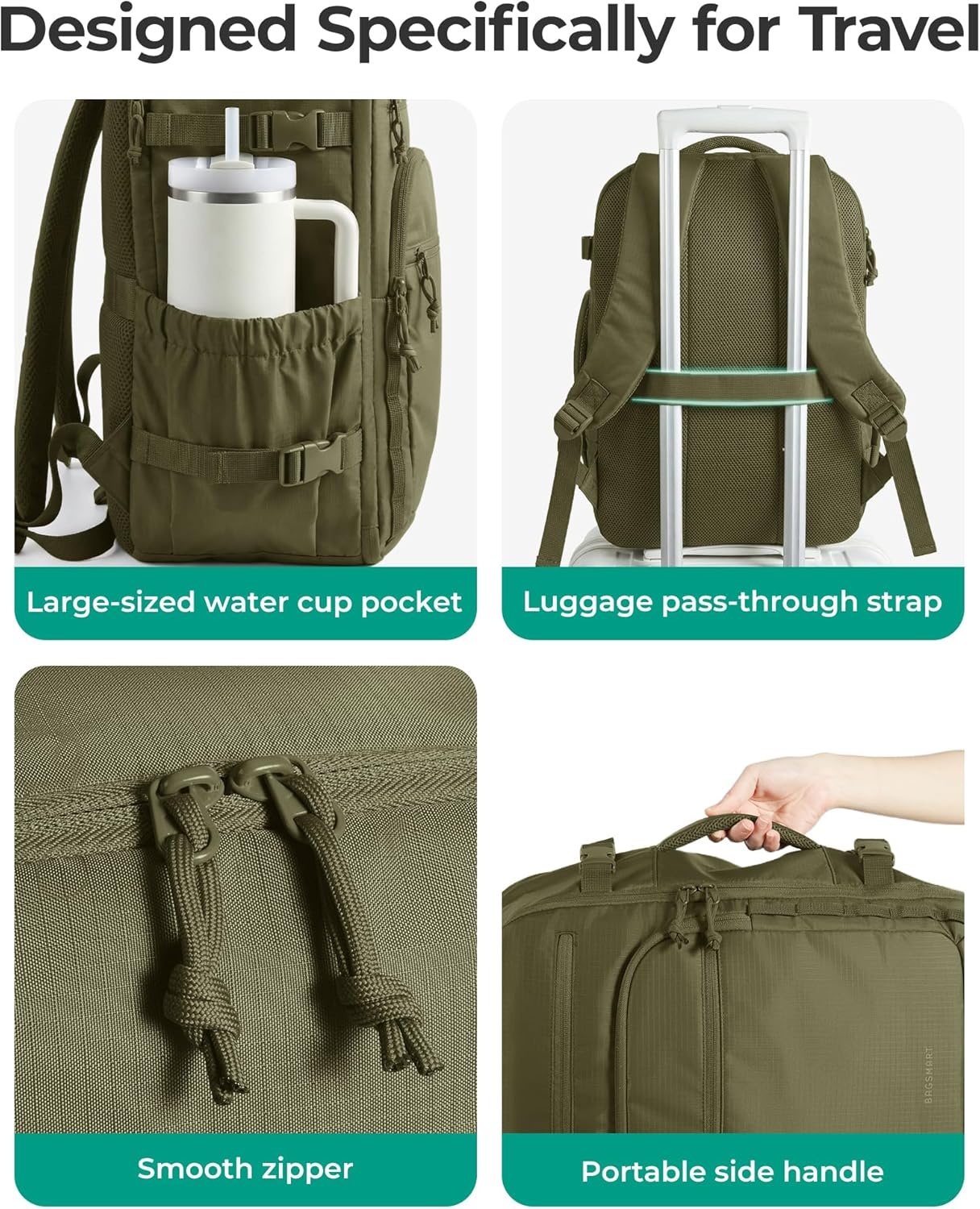 image:imageBAGSMART Travel Backpack for Women amp Men 173 inch Laptop Flight Approved Carry on Backpack with Shoe bag amp 2 Packing Cubes WaterResistant Large Business Travel Bag Weekender Bag Navy BlueOlive Green