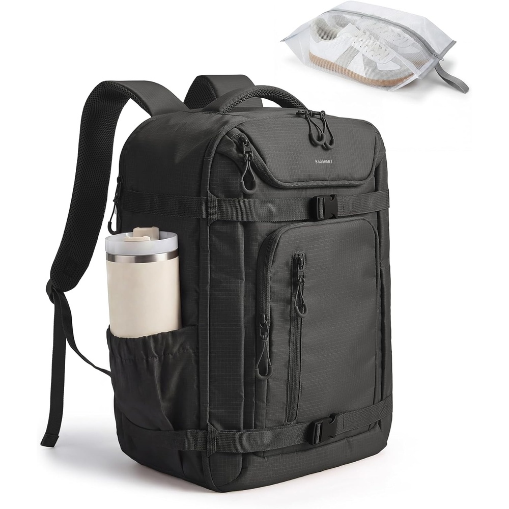 image:imageBAGSMART 35L Travel Backpack for Women amp Men Fits 17Inch Laptop Airline Approved Carry On Backpack with Wet Pocket amp Shoe Pouch WaterResistant Personal Item Travel Bag BlackBlack