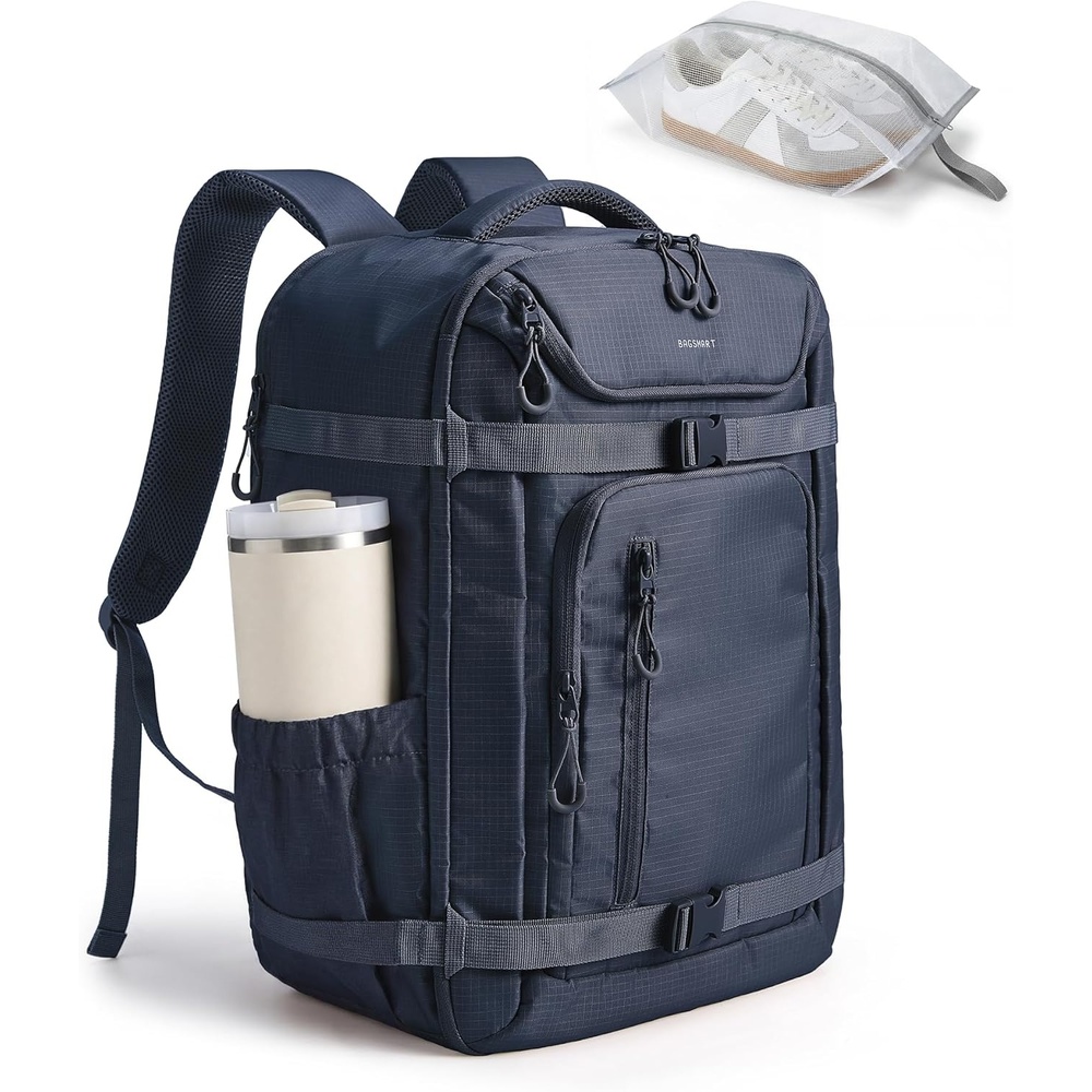 image:imageBAGSMART 35L Travel Backpack for Women amp Men Fits 17Inch Laptop Airline Approved Carry On Backpack with Wet Pocket amp Shoe Pouch WaterResistant Personal Item Travel Bag BlackNavy Blue