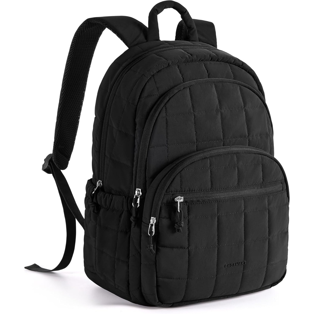 image:imageBAGSMART College Laptop Backpack Travel Backpack for Women Quilted Casual Daypack WaterResistant Bookbag for 156 Inch Laptop Cherry RedBlack