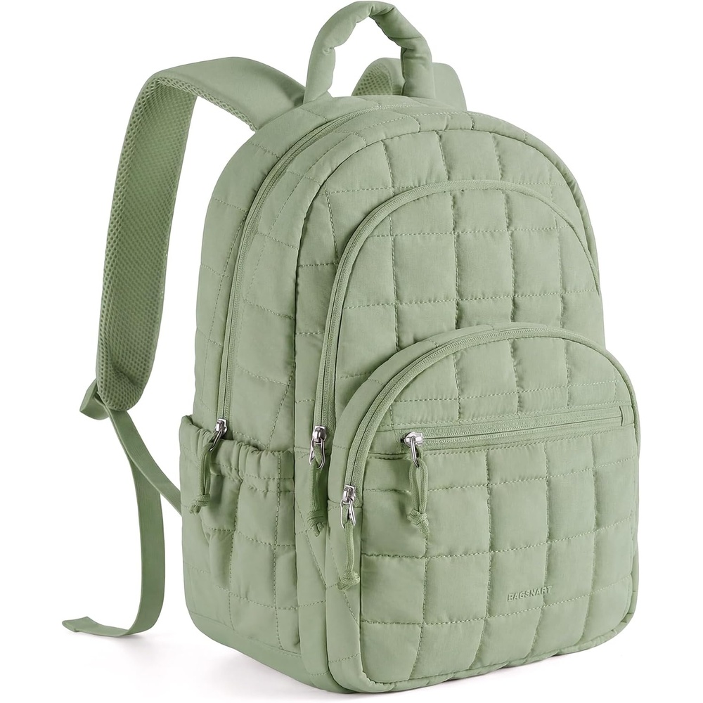 image:imageBAGSMART College Laptop Backpack Travel Backpack for Women Quilted Casual Daypack WaterResistant Bookbag for 156 Inch Laptop Cherry RedForest Green