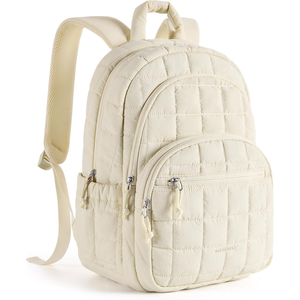 image:imageBAGSMART College Laptop Backpack Travel Backpack for Women Quilted Casual Daypack WaterResistant Bookbag for 156 Inch Laptop Cherry RedVanilla