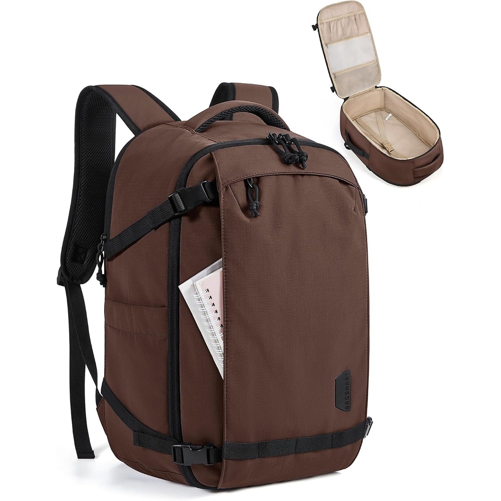image:imageBAGSMART Travel Backpack Women 156 Inch Carry On Backpack Flight Approved TSA Approved Personal Item Travel Bag Water Resistant Weekender Bag Luggage Daypack Forest GreenCoffee Brown