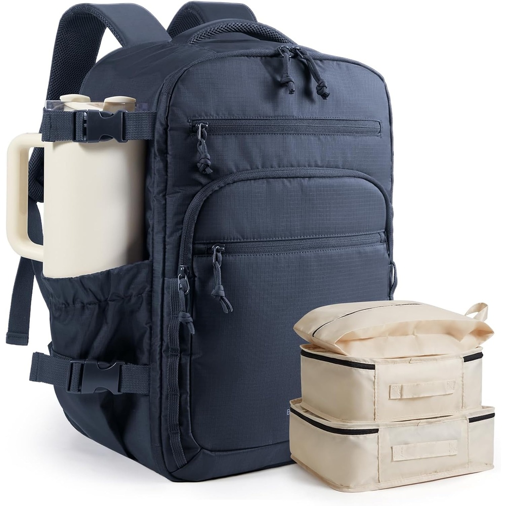 image:imageBAGSMART Travel Backpack for Women amp Men 173 inch Laptop Flight Approved Carry on Backpack with Shoe bag amp 2 Packing Cubes WaterResistant Large Business Travel Bag Weekender Bag Navy BlueNavy Blue
