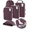 BAGSMART 6 Set Compression Packing Cubes Travel Essentials with Neck Pillow | Premium taslan organizer bags for budget airline carry-ons, luggage, suitcases, closets, cruises(Crimson Purple)