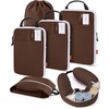 BAGSMART 6 Set Compression Packing Cubes Travel Essentials with Neck Pillow | Premium taslan organizer bags for budget airline carry-ons, luggage, suitcases, closets, cruises(Coffee Brown)