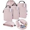 BAGSMART 6 Set Compression Packing Cubes Travel Essentials with Neck Pillow | Premium taslan organizer bags for budget airline carry-ons, luggage, suitcases, closets, cruises(Baby Pink)