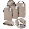 BAGSMART 6 Set Compression Packing Cubes Travel Essentials with Neck Pillow | Premium taslan organizer bags for budget airline carry-ons, luggage, suitcases, closets, cruises(Camal)