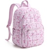BAGSMART College Laptop Backpack, Travel Backpack for Women, Quilted Casual Daypack, Water-Resistant Bookbag for 15.6 Inch Laptop, Cherry Red(Pink Bow Print)