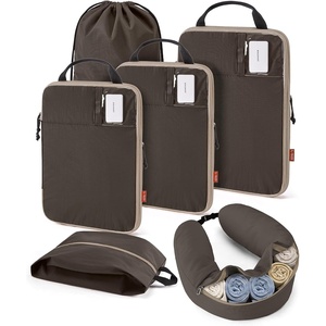 BAGSMART 6 Set Compression Packing Cubes Travel Essentials with Neck Pillow | Premium taslan organizer bags for budget airline carry-ons, luggage, suitcases, closets, cruises(Charcoal Grey)