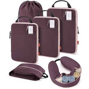 BAGSMART 6 Set Compression Packing Cubes Travel Essentials with Neck Pillow | Premium taslan organizer bags for budget airline carry-ons, luggage, suitcases, closets, cruises(Crimson Purple)