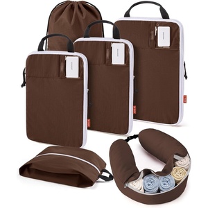 BAGSMART 6 Set Compression Packing Cubes Travel Essentials with Neck Pillow | Premium taslan organizer bags for budget airline carry-ons, luggage, suitcases, closets, cruises(Coffee Brown)