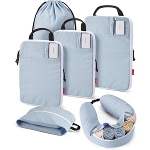 BAGSMART 6 Set Compression Packing Cubes Travel Essentials with Neck Pillow | Premium taslan organizer bags for budget airline carry-ons, luggage, suitcases, closets, cruises(Dawn Blue)