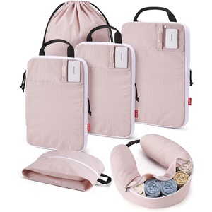 BAGSMART 6 Set Compression Packing Cubes Travel Essentials with Neck Pillow | Premium taslan organizer bags for budget airline carry-ons, luggage, suitcases, closets, cruises(Baby Pink)