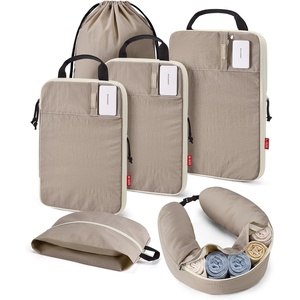 BAGSMART 6 Set Compression Packing Cubes Travel Essentials with Neck Pillow | Premium taslan organizer bags for budget airline carry-ons, luggage, suitcases, closets, cruises(Camal)