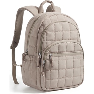 BAGSMART College Laptop Backpack, Travel Backpack for Women, Quilted Casual Daypack, Water-Resistant Bookbag for 15.6 Inch Laptop, Cherry Red(Camel)