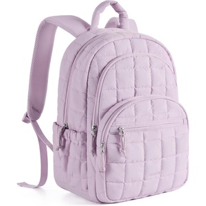 BAGSMART College Laptop Backpack, Travel Backpack for Women, Quilted Casual Daypack, Water-Resistant Bookbag for 15.6 Inch Laptop, Cherry Red(Lavender)