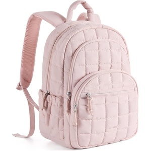 BAGSMART College Laptop Backpack, Travel Backpack for Women, Quilted Casual Daypack, Water-Resistant Bookbag for 15.6 Inch Laptop, Cherry Red(Pink)