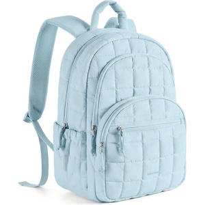 BAGSMART College Laptop Backpack, Travel Backpack for Women, Quilted Casual Daypack, Water-Resistant Bookbag for 15.6 Inch Laptop, Cherry Red(Sky Blue)