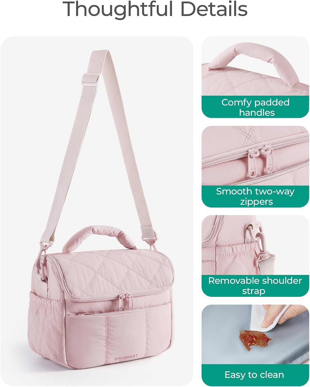 image:imageBAGSMART Insulated Lunch Bags for Women Cute Quilted Lunch Box Lightweight Puffy Padded Waterproof Lunch Tote Reusable Lunch Cooler for Work Picnic Travel BlackberryBlackberry