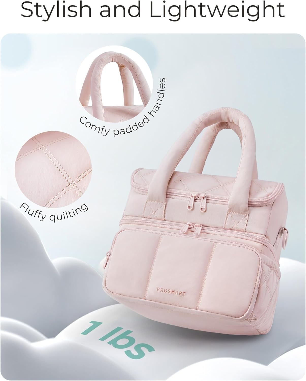 image:imageBAGSMART Insulated Lunch Bags for Women Cute Quilted Lunch Box Lightweight Puffy Padded Waterproof Lunch Tote Reusable Lunch Cooler for Work Picnic Travel BlackberryBlack
