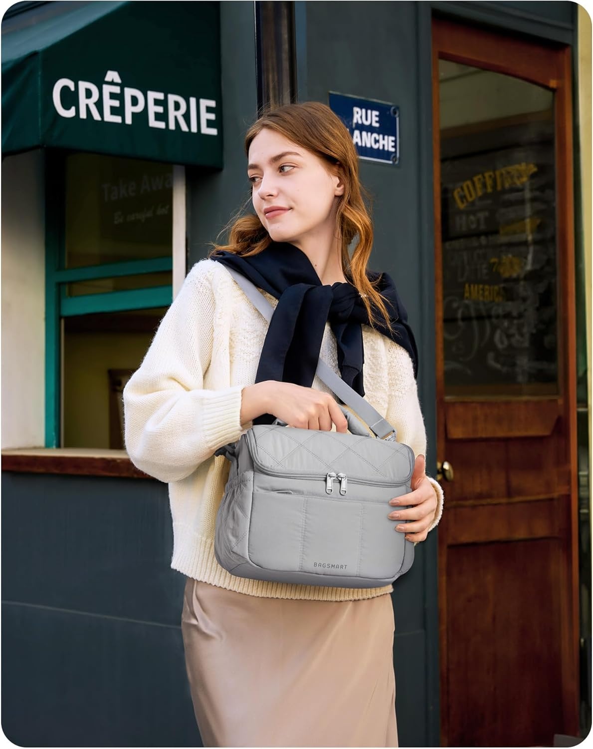 image:imageBAGSMART Insulated Lunch Bags for Women Cute Quilted Lunch Box Lightweight Puffy Padded Waterproof Lunch Tote Reusable Lunch Cooler for Work Picnic Travel BlackberryLight Blue
