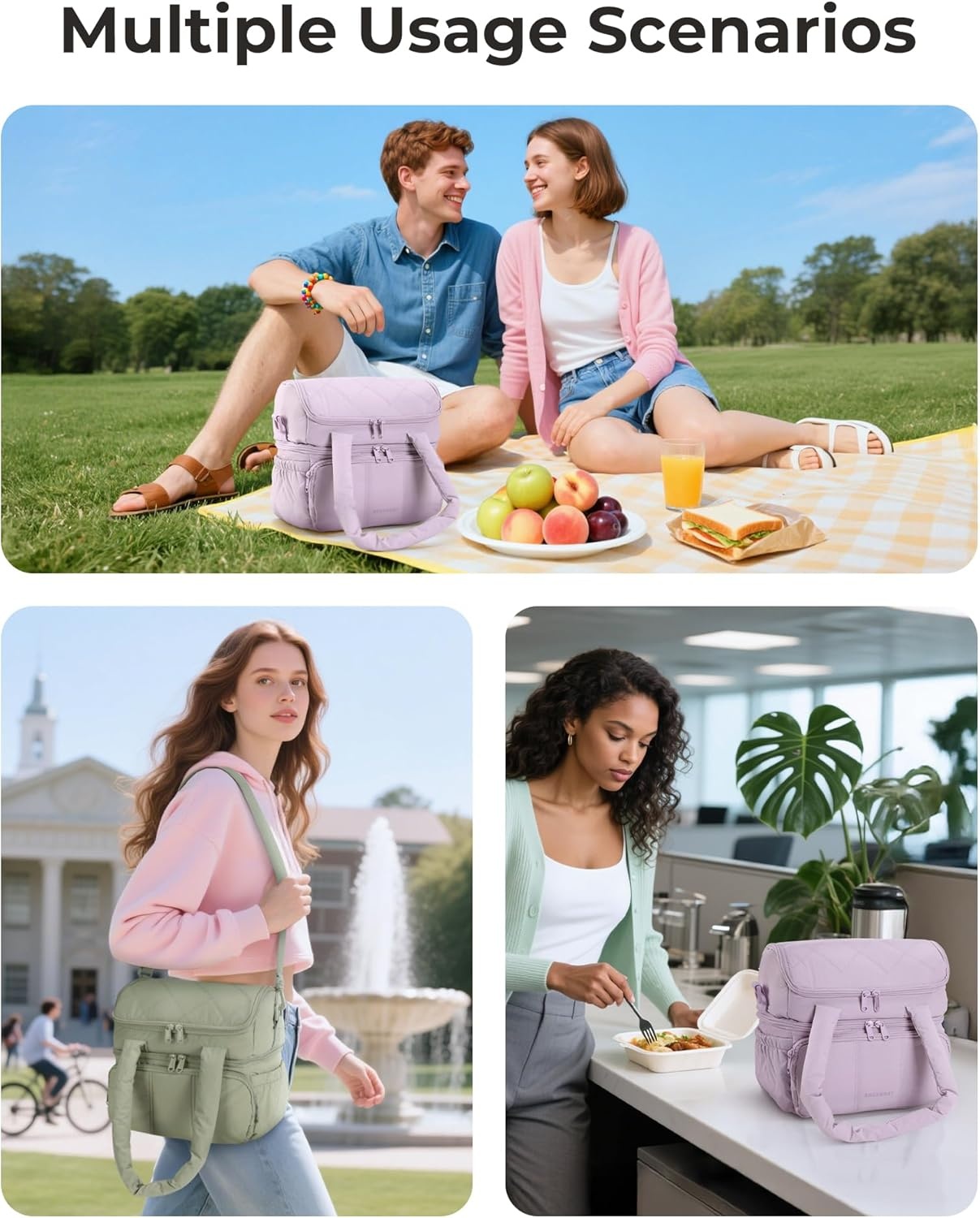 image:imageBAGSMART Insulated Lunch Bags for Women Cute Quilted Lunch Box Lightweight Puffy Padded Waterproof Lunch Tote Reusable Lunch Cooler for Work Picnic Travel BlackberryLavender Purple