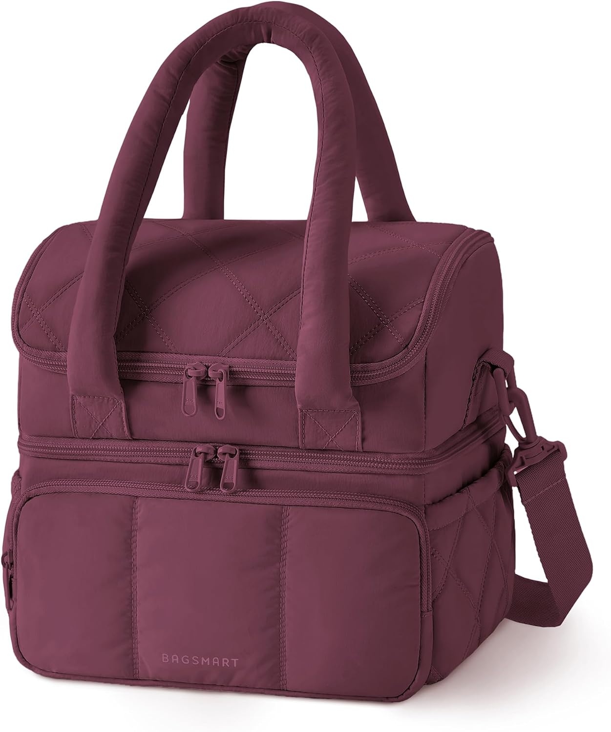 image:imageBAGSMART Insulated Lunch Bags for Women Cute Quilted Lunch Box Lightweight Puffy Padded Waterproof Lunch Tote Reusable Lunch Cooler for Work Picnic Travel BlackberryWine Red