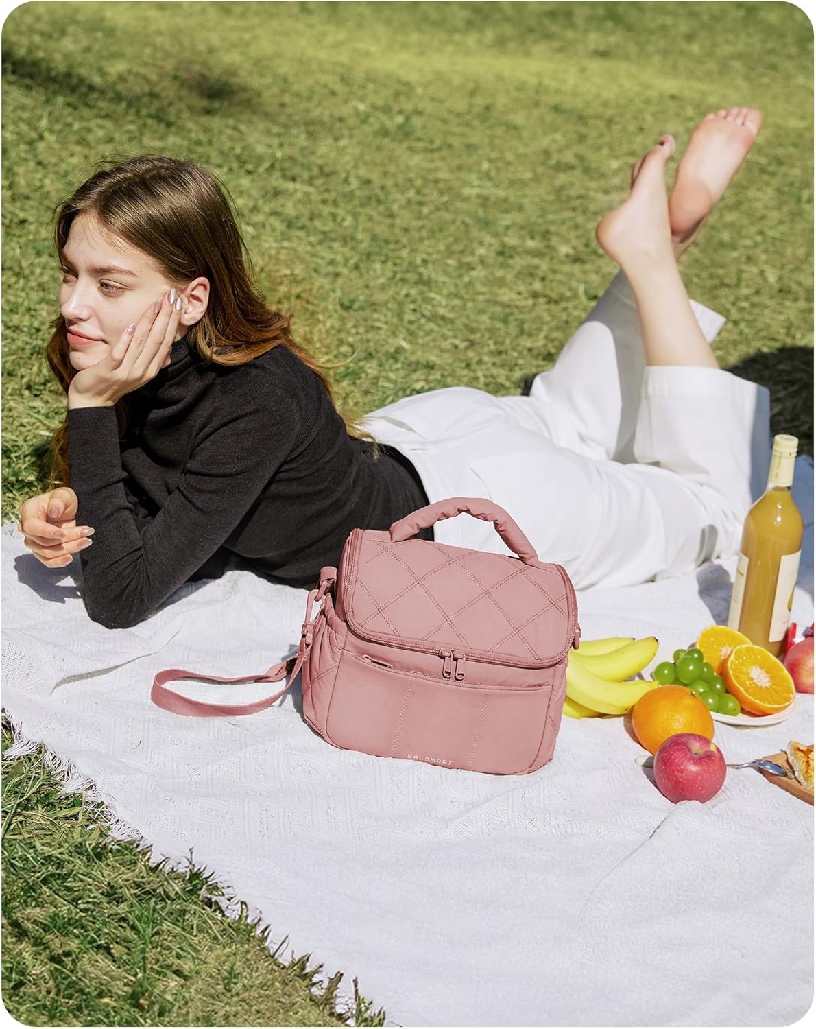 image:imageBAGSMART Insulated Lunch Bags for Women Cute Quilted Lunch Box Lightweight Puffy Padded Waterproof Lunch Tote Reusable Lunch Cooler for Work Picnic Travel BlackberryLight Blue