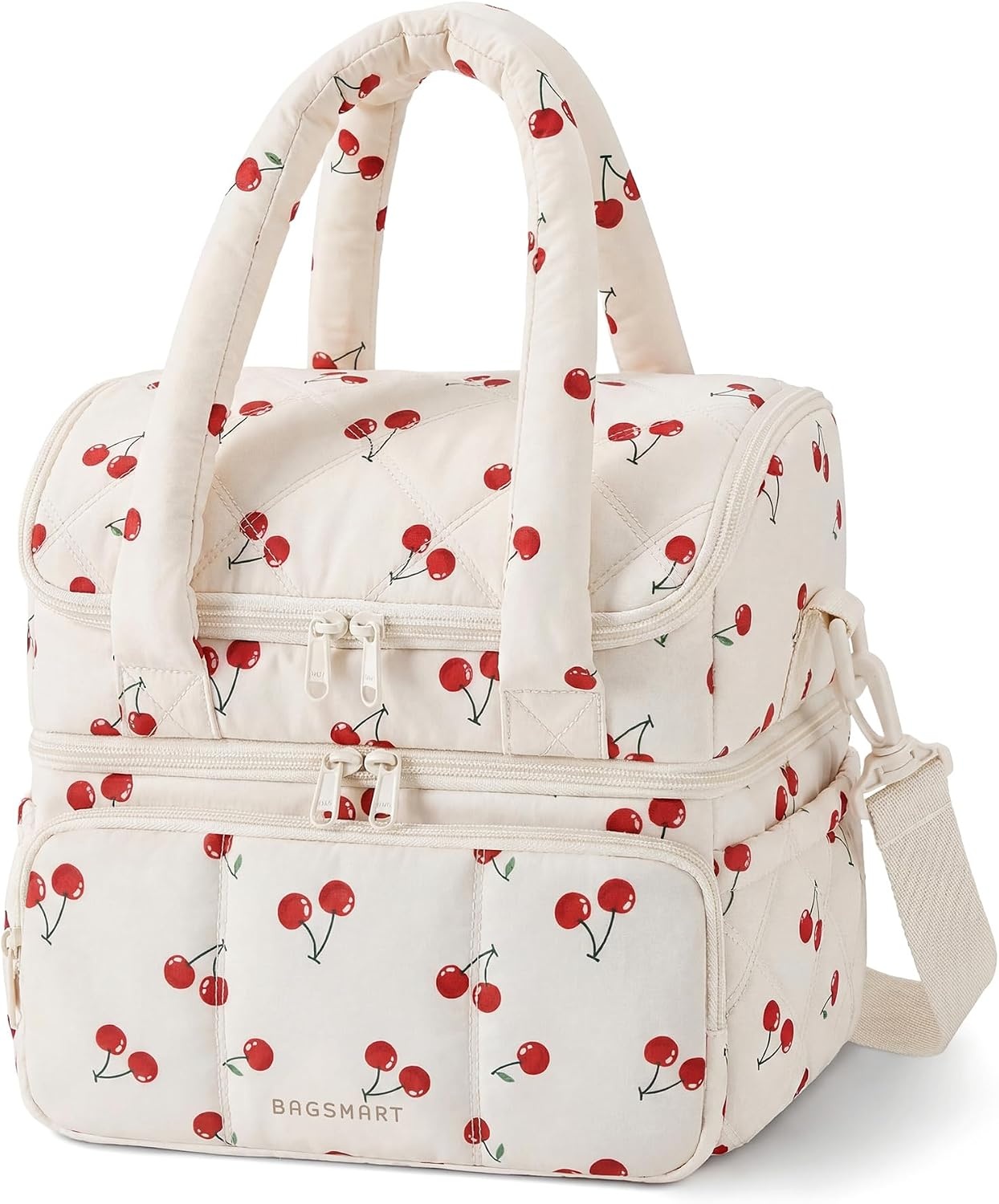 image:imageBAGSMART Insulated Lunch Bags for Women Cute Quilted Lunch Box Lightweight Puffy Padded Waterproof Lunch Tote Reusable Lunch Cooler for Work Picnic Travel BlackberryPrintCherry