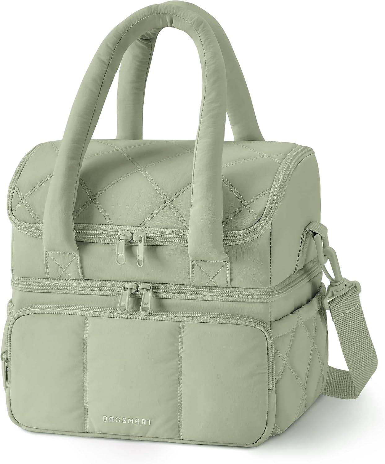 image:imageBAGSMART Insulated Lunch Bags for Women Cute Quilted Lunch Box Lightweight Puffy Padded Waterproof Lunch Tote Reusable Lunch Cooler for Work Picnic Travel BlackberrySage Green