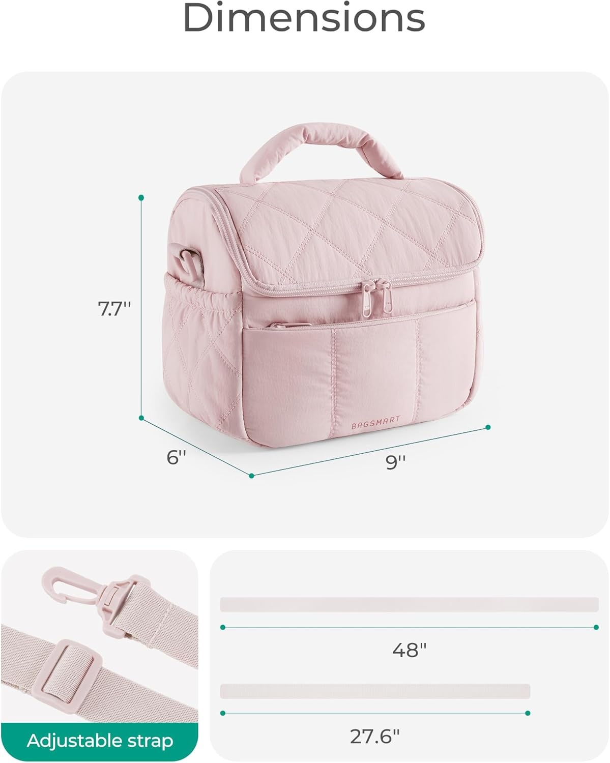 image:imageBAGSMART Insulated Lunch Bags for Women Cute Quilted Lunch Box Lightweight Puffy Padded Waterproof Lunch Tote Reusable Lunch Cooler for Work Picnic Travel BlackberrySage Green
