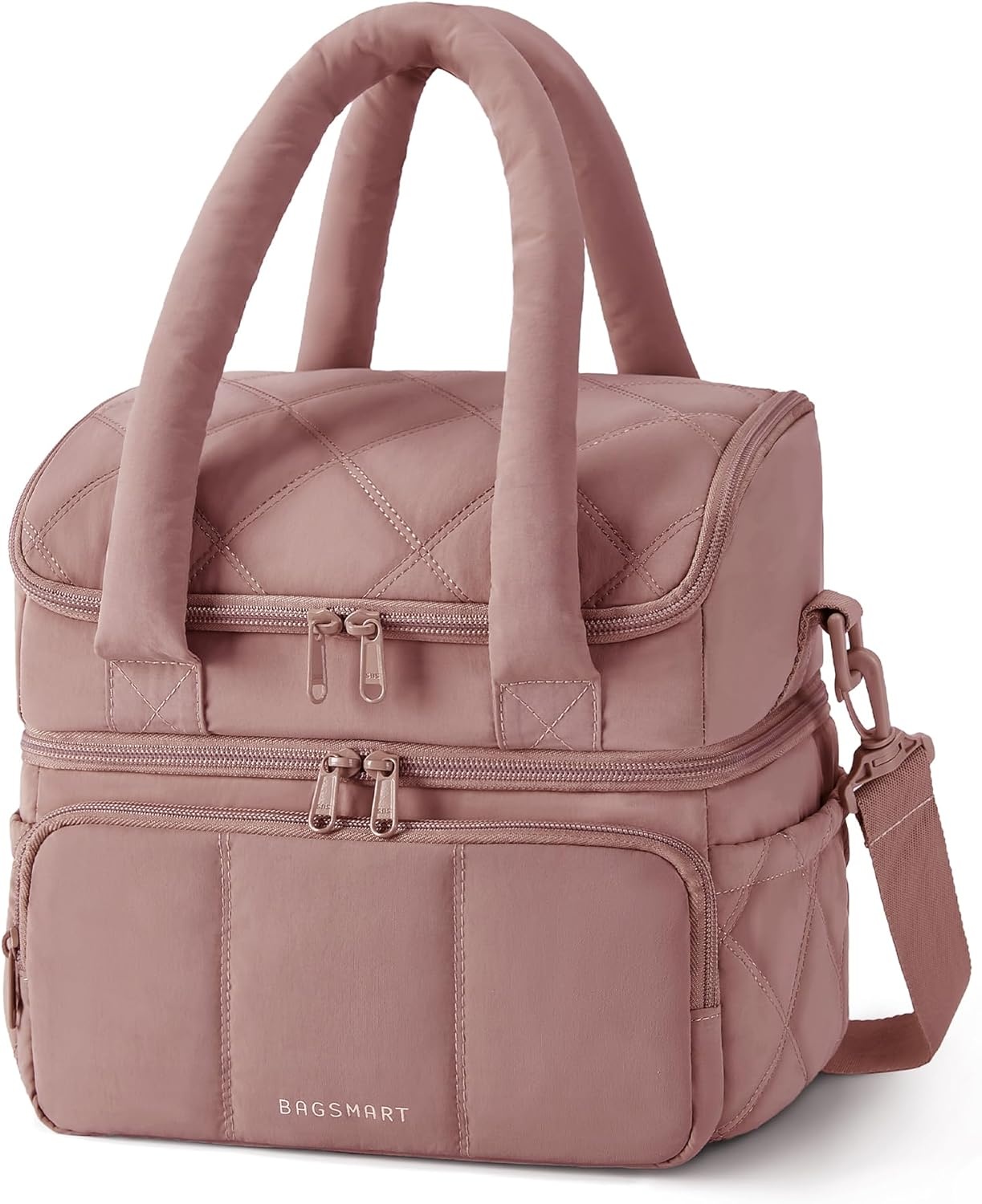 image:imageBAGSMART Insulated Lunch Bags for Women Cute Quilted Lunch Box Lightweight Puffy Padded Waterproof Lunch Tote Reusable Lunch Cooler for Work Picnic Travel BlackberryDark Pink
