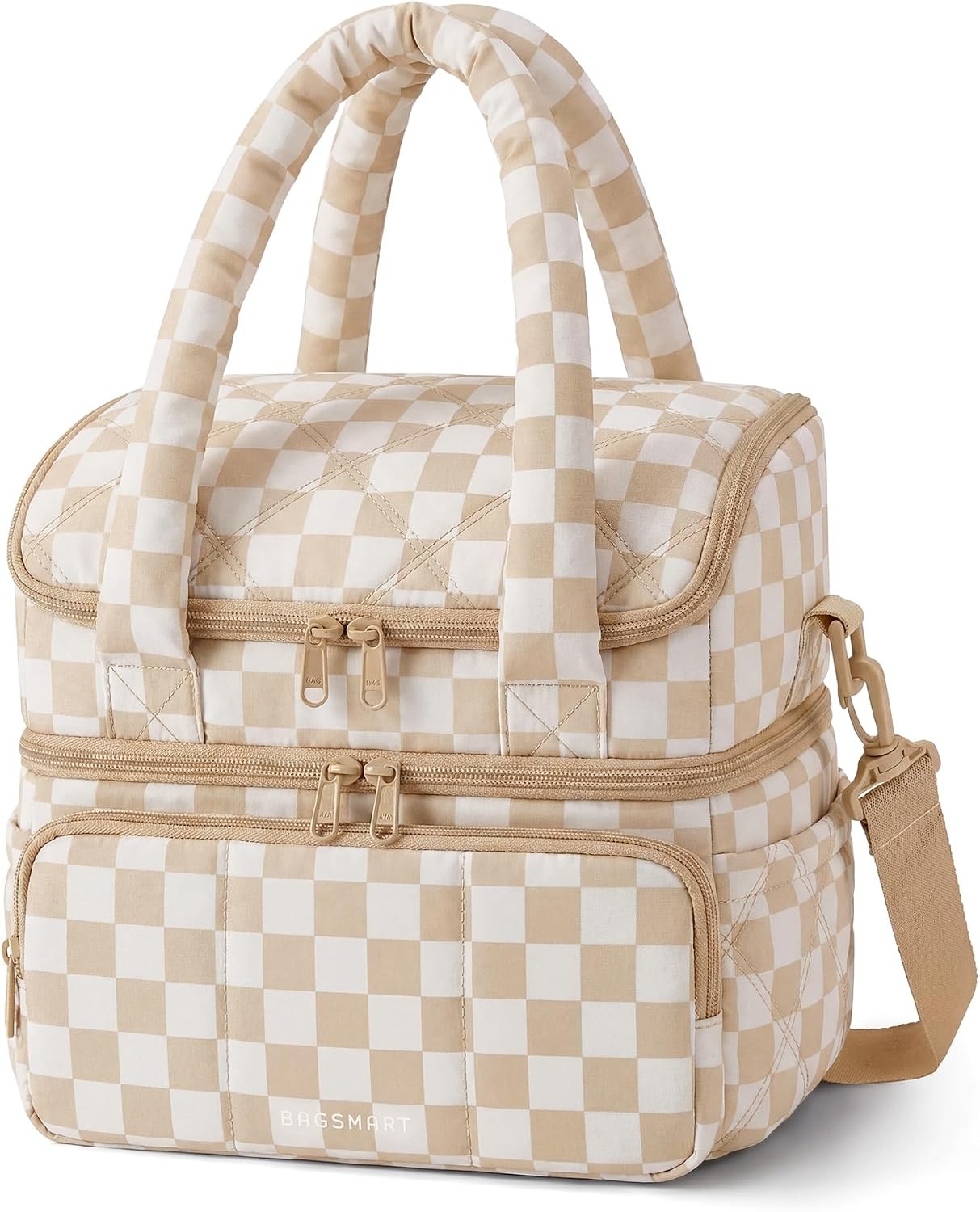 image:imageBAGSMART Insulated Lunch Bags for Women Cute Quilted Lunch Box Lightweight Puffy Padded Waterproof Lunch Tote Reusable Lunch Cooler for Work Picnic Travel BlackberryPrintBrown Checkerboard