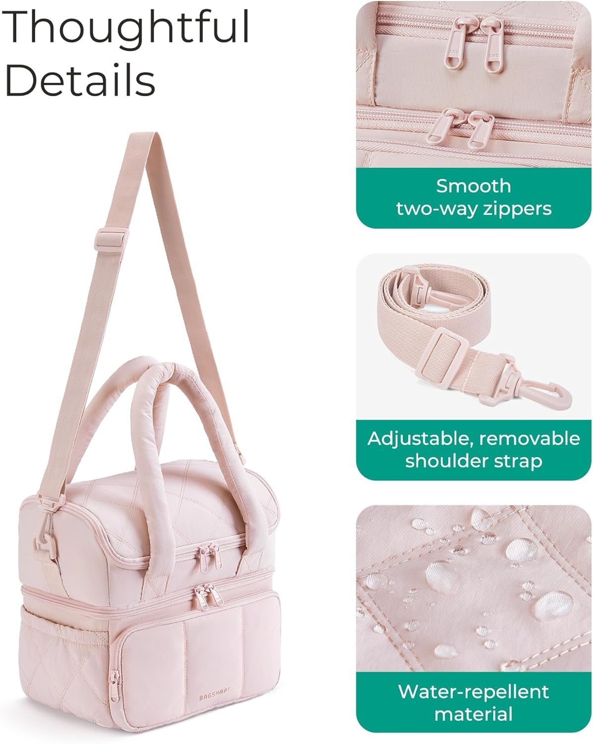 image:imageBAGSMART Insulated Lunch Bags for Women Cute Quilted Lunch Box Lightweight Puffy Padded Waterproof Lunch Tote Reusable Lunch Cooler for Work Picnic Travel BlackberryBlack