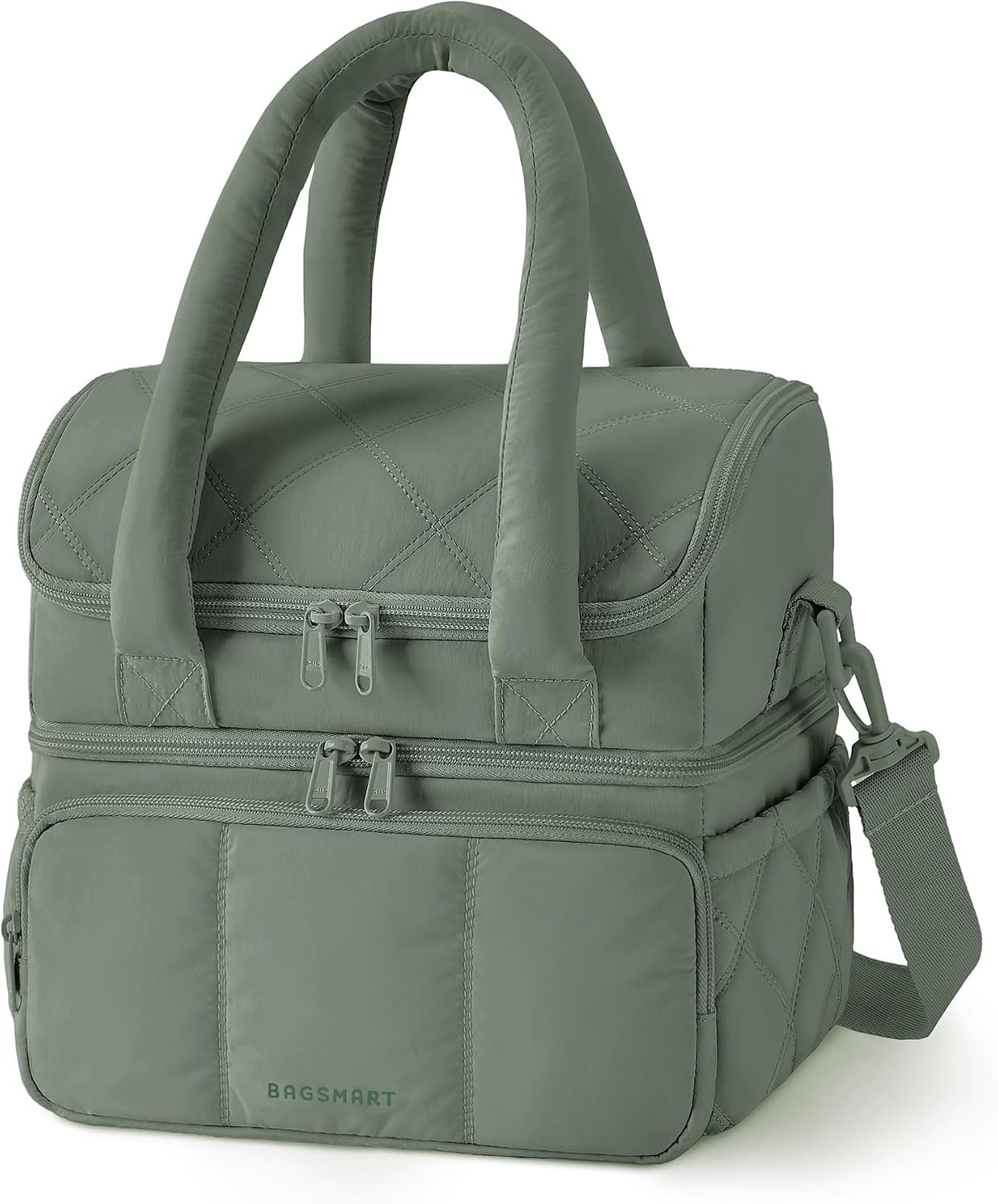 image:imageBAGSMART Insulated Lunch Bags for Women Cute Quilted Lunch Box Lightweight Puffy Padded Waterproof Lunch Tote Reusable Lunch Cooler for Work Picnic Travel BlackberryOlive Green
