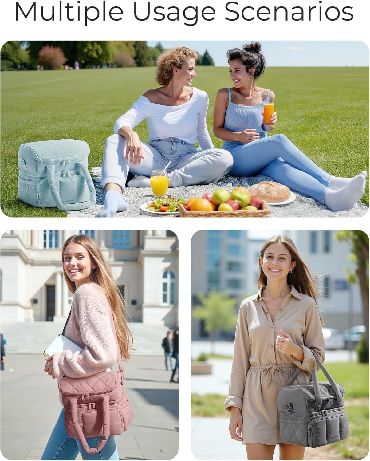 image:imageBAGSMART Insulated Lunch Bags for Women Cute Quilted Lunch Box Lightweight Puffy Padded Waterproof Lunch Tote Reusable Lunch Cooler for Work Picnic Travel BlackberryDark Pink