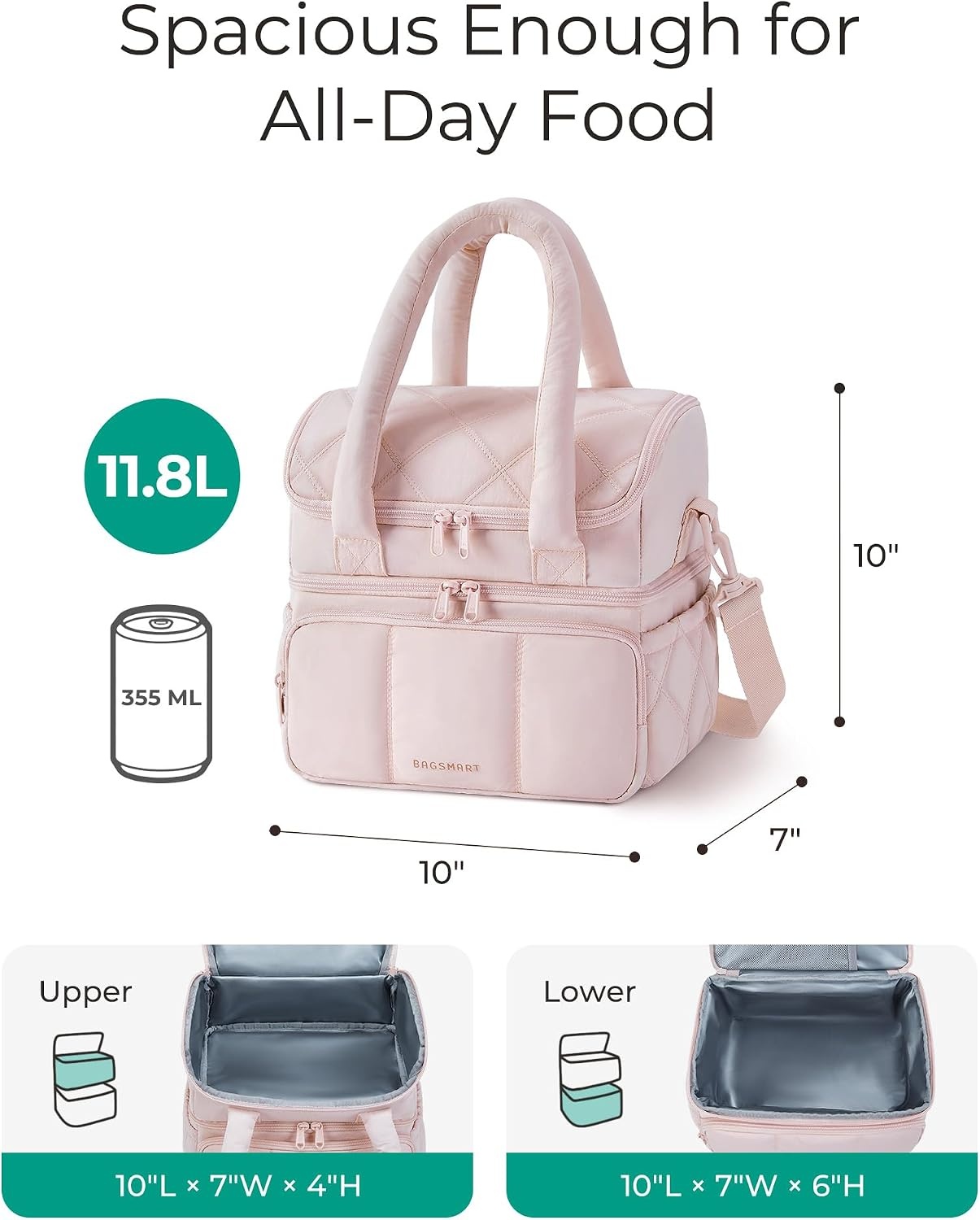 image:imageBAGSMART Insulated Lunch Bags for Women Cute Quilted Lunch Box Lightweight Puffy Padded Waterproof Lunch Tote Reusable Lunch Cooler for Work Picnic Travel BlackberryDusk Blue