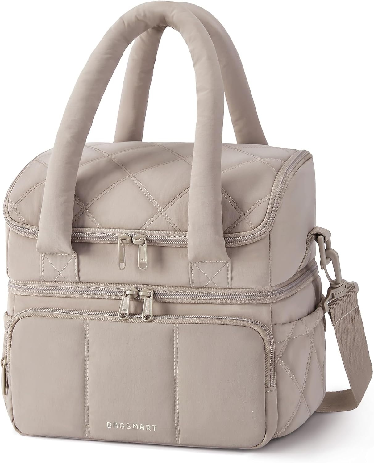 image:imageBAGSMART Insulated Lunch Bags for Women Cute Quilted Lunch Box Lightweight Puffy Padded Waterproof Lunch Tote Reusable Lunch Cooler for Work Picnic Travel BlackberryCamel