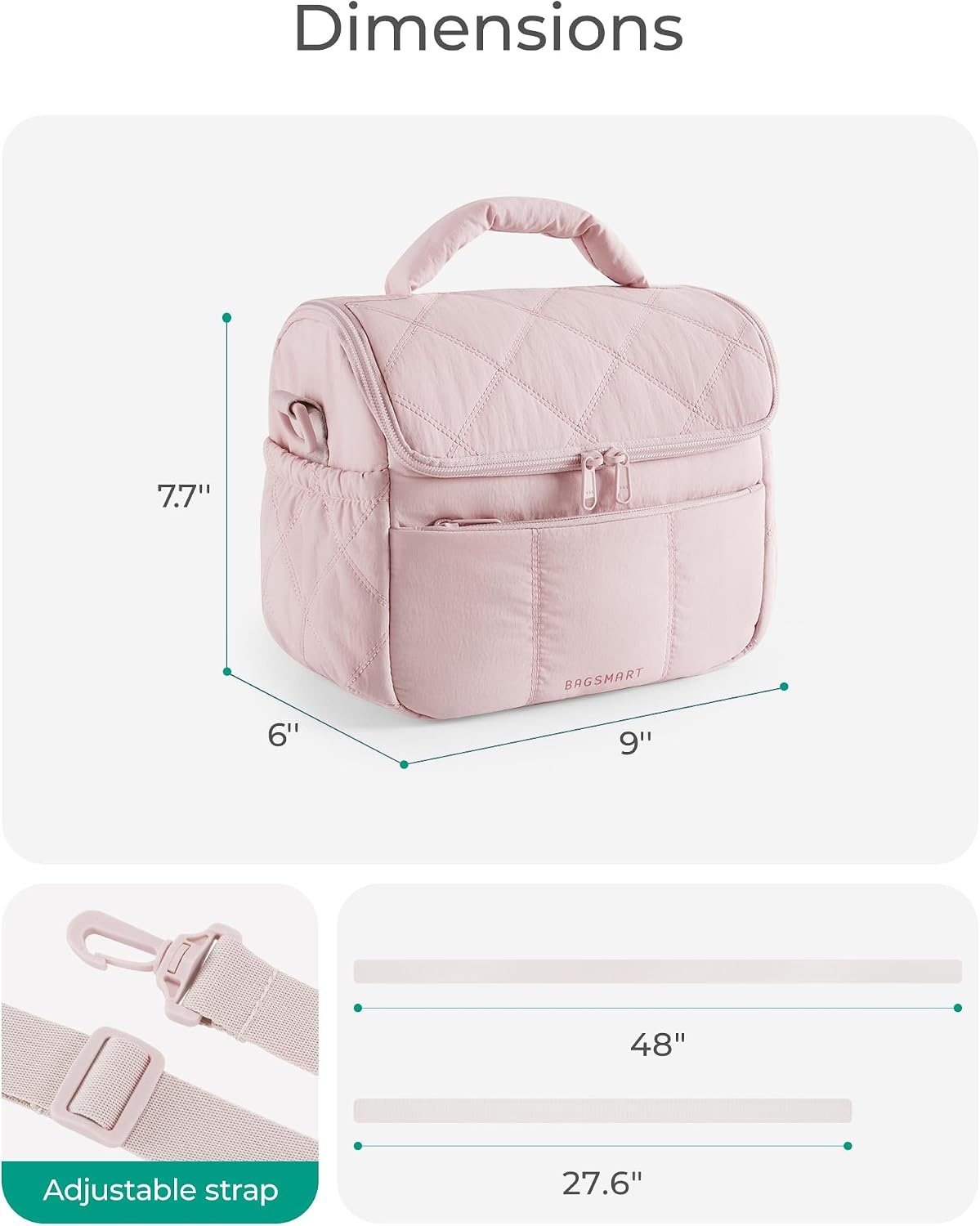 image:imageBAGSMART Insulated Lunch Bags for Women Cute Quilted Lunch Box Lightweight Puffy Padded Waterproof Lunch Tote Reusable Lunch Cooler for Work Picnic Travel BlackberryBlack