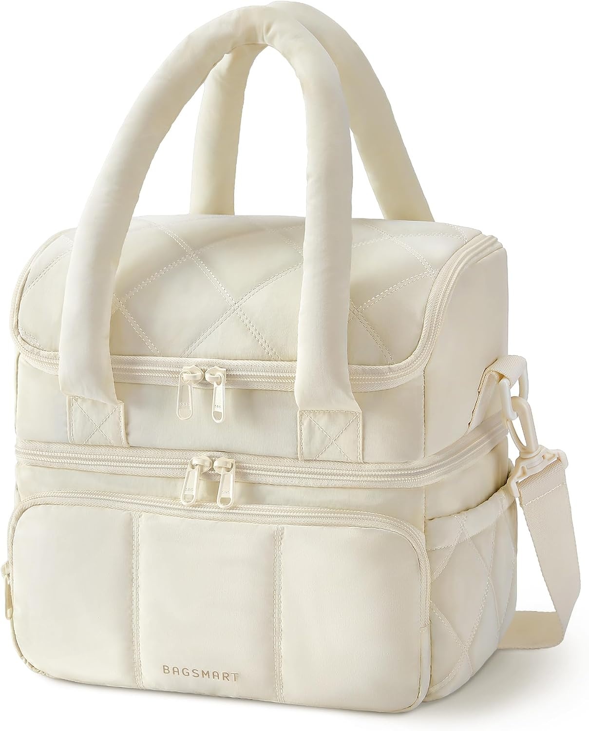 image:imageBAGSMART Insulated Lunch Bags for Women Cute Quilted Lunch Box Lightweight Puffy Padded Waterproof Lunch Tote Reusable Lunch Cooler for Work Picnic Travel BlackberryBeige