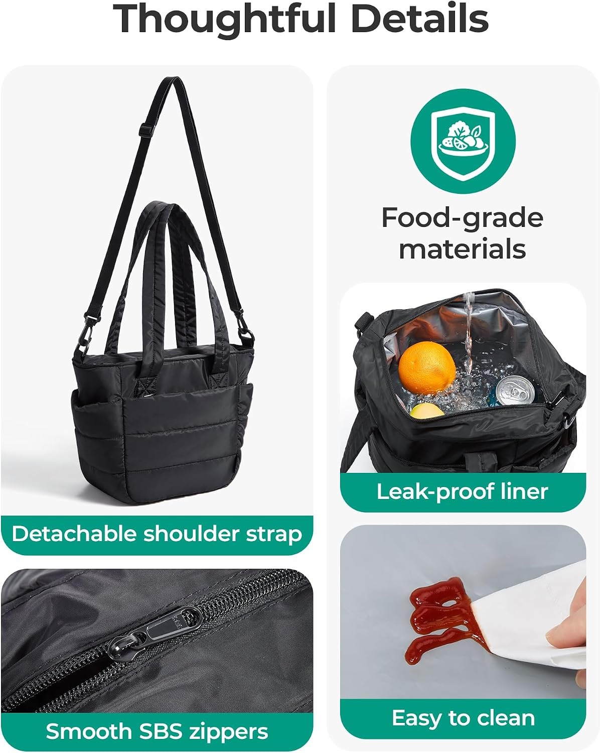 image:imageBAGSMART Lunch Bag Women Small Insulated Tote with Lunch Compartment Quilted Lightweight Puffy Tote Bag for Work Travel Outdoor Cherry RedLeopard Print