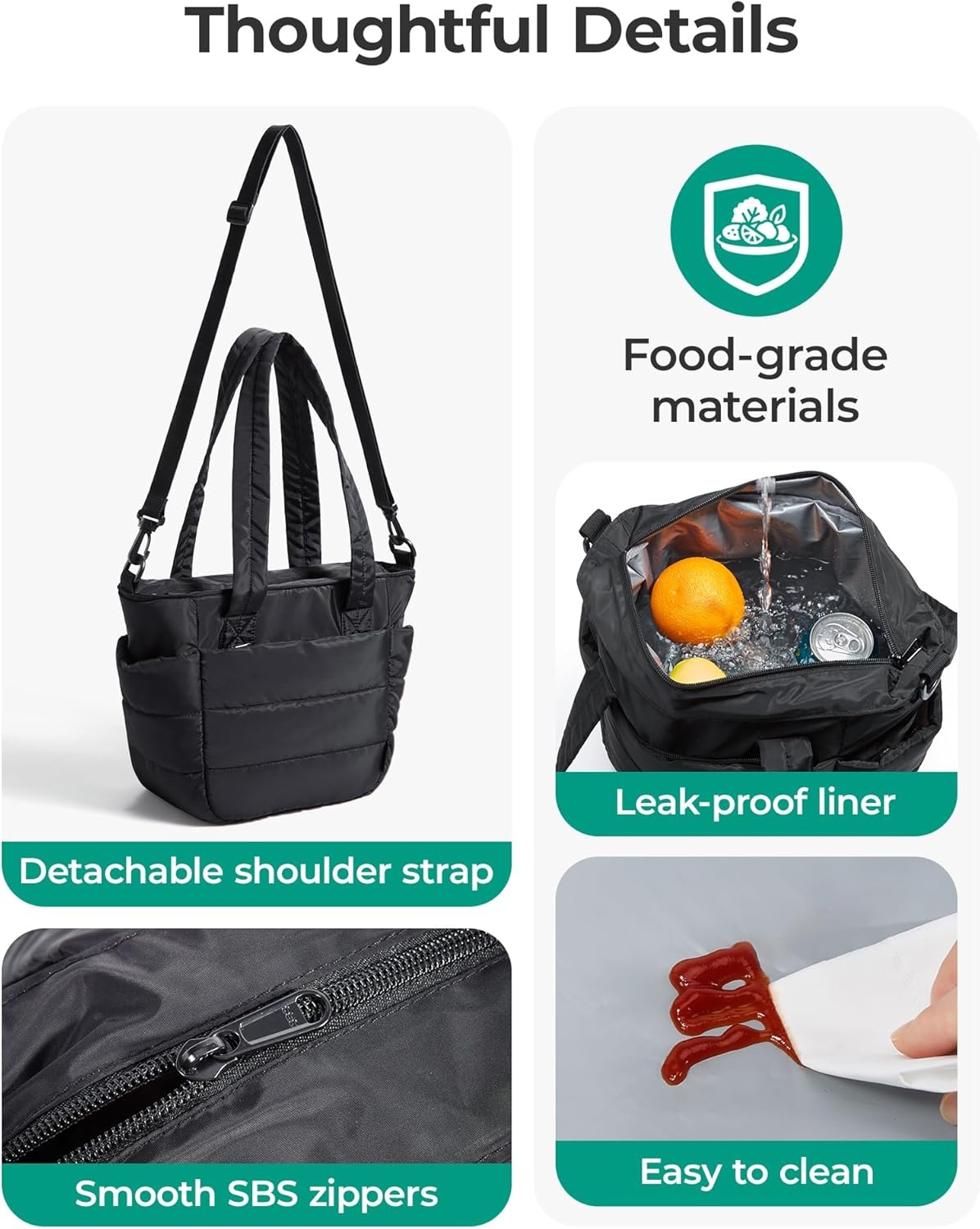 image:imageBAGSMART Lunch Bag Women Small Insulated Tote with Lunch Compartment Quilted Lightweight Puffy Tote Bag for Work Travel Outdoor Cherry RedNude Pink