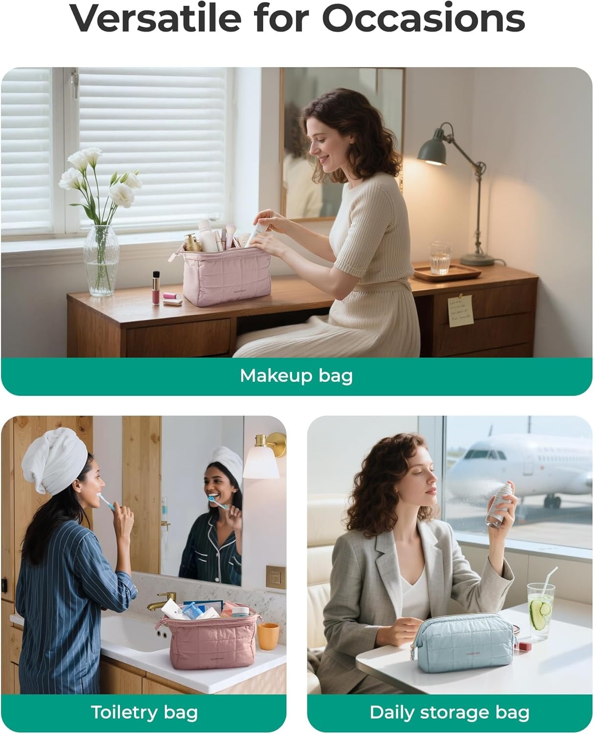 image:imageBAGSMART Makeup Bag Travel Toiletry Bag Puffy Padded Make Up Bags for Women Makeup Organizer Case Wideopen Pouch Purse Travel Essentials Toiletries Accessories Brushes Apricot Pink05Black