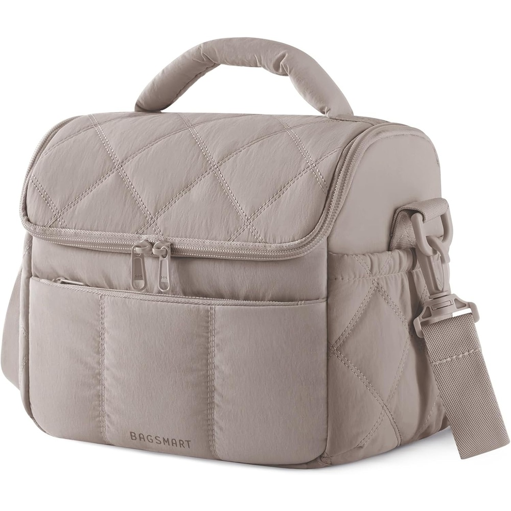 image:imageBAGSMART Insulated Lunch Bags for Women Cute Quilted Lunch Box Lightweight Puffy Padded Waterproof Lunch Tote Reusable Lunch Cooler for Work Picnic Travel BlackberryCamel